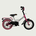 12.108, BikeFlip , 12 inch kinderfiets, roze en wit, 85-100 cm, terugtraprem, handrem, rekje, zijwieltjes beschikbaar