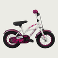 12.133 - BikeFlip, 12 inch kinderfiets, witte kinderfiets, paarse kinderfiets, hartjes fiets, handremmen, zijwieltjes