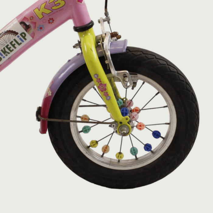 12.19 - BikeFlip, 12 inch, 85-100 cm, terugtraprem, handrem, geen versnellingen, kabelslot, roze, K3, refurbished