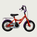 12.50 - BikeFlip, kinderfiets, 12 inch, oranje, paars, fiets, dino design, terugtraprem, handrem, kabelslot, zijwieltjes