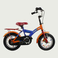 12.73 - BikeFlip, 12 inch kinderfiets, blauw en oranje fiets, veelkleurig, Loekie, spaakkralen, handrem, kabelslot,  balans