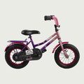 12.97 - BikeFlip, 12 inch kinderfiets, paars, terugtraprem, geen versnellingen, kabelslot, prinsessen thema, vrolijk