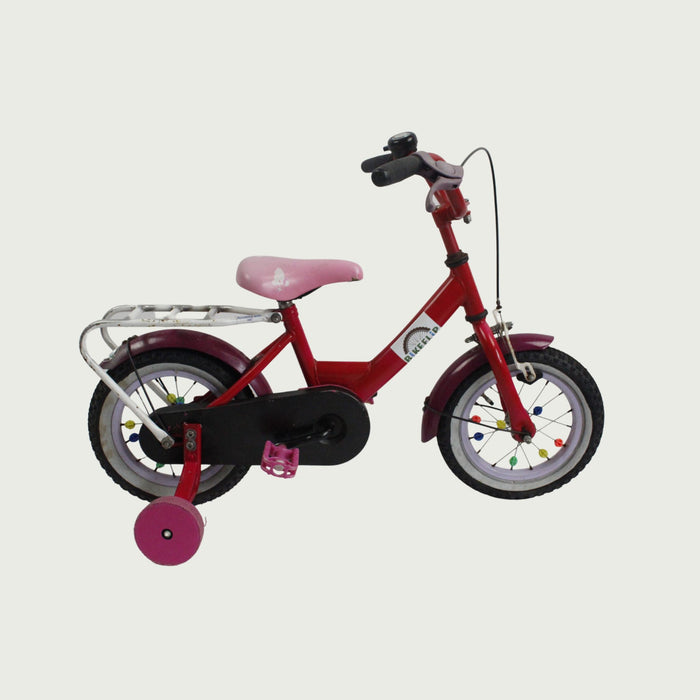 12.98 - BikeFlip, 12 inch kinderfiets, roze fiets, terugtraprem, handrem, kabelslot, zijwieltjes, schattig ontwerp