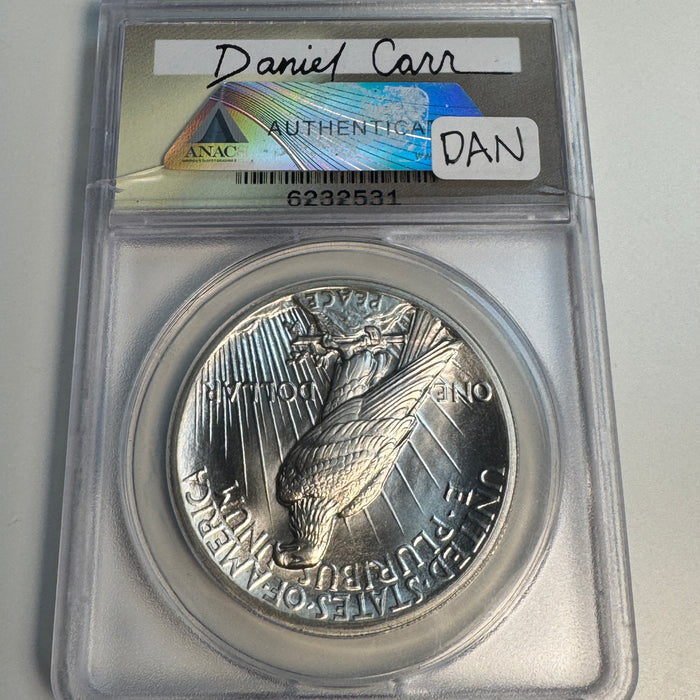 “1917” Daniel Carr Broken Sword Peace Dollar O/S on US Peace Dollar (1922-35) Host, ANACS MS-69