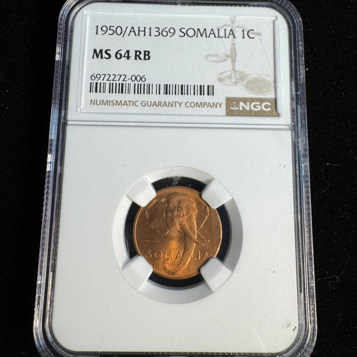 1950-R Somalia 1 Centesimo elephant NGC MS-64 RB