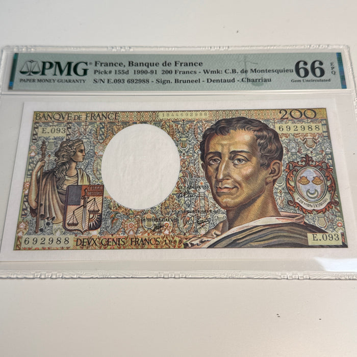 1990 France 200 Francs, Montequieu, P#155d, PMG Gem UNC 66 EPQ