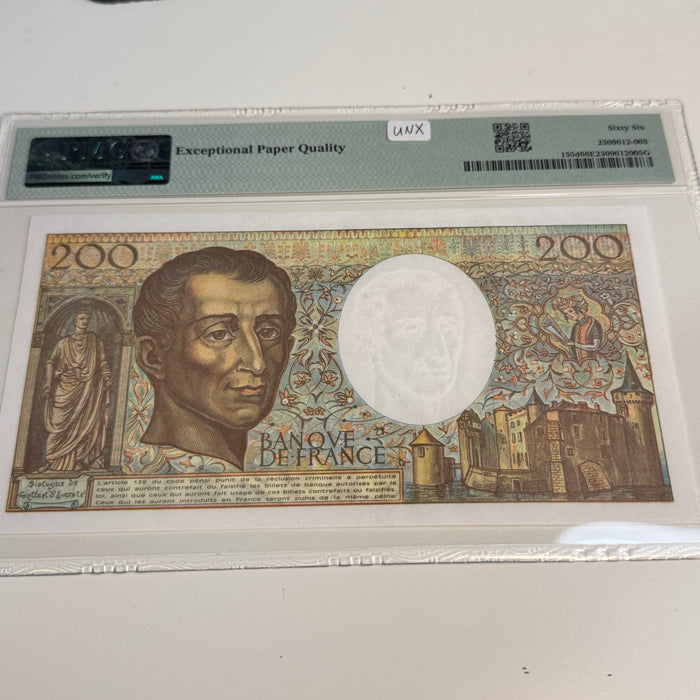 1990 France 200 Francs, Montequieu, P#155d, PMG Gem UNC 66 EPQ
