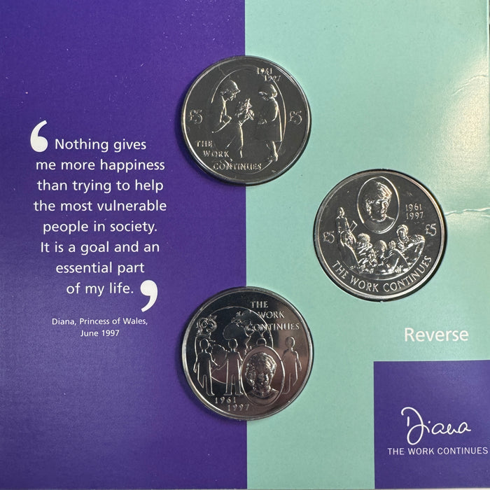 1997 Princess Diana Commemorative 3-Coin £5 set: Alderney, Jersey & Guernsey - UK Royal Mint Issue