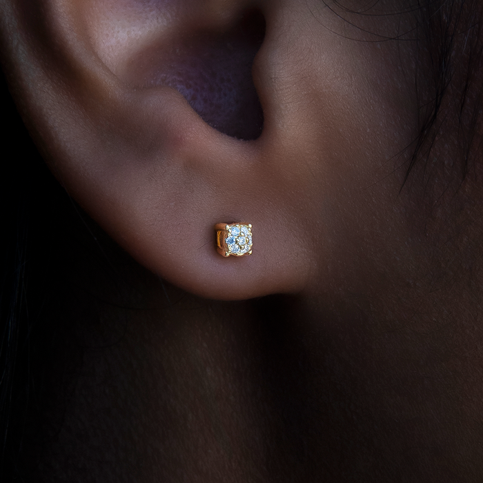 3MM Pave Round Moissanite Stud Earrings in Yellow Gold Vermeil