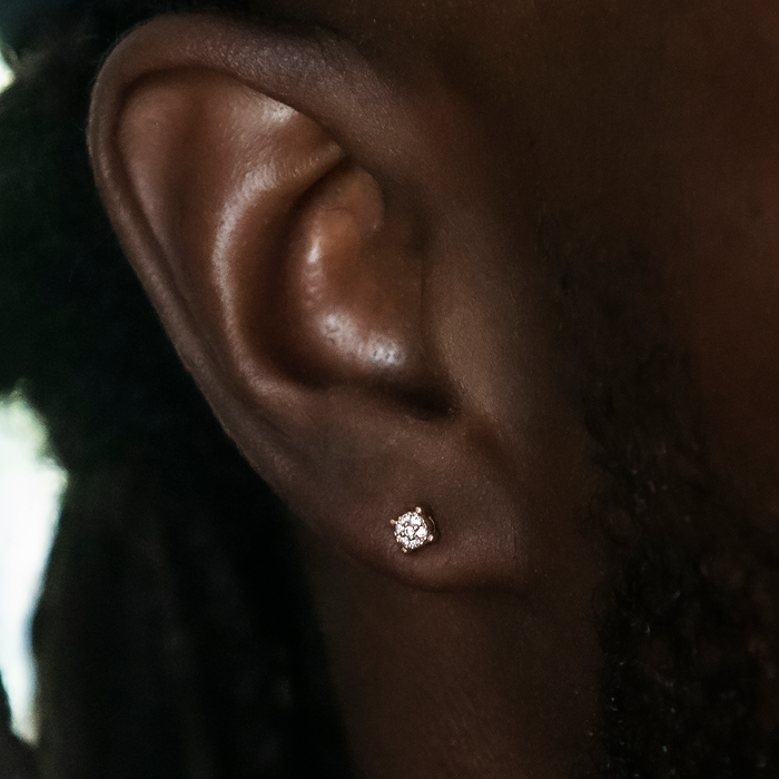 3MM Pave Round Moissanite Stud Earrings in Yellow Gold Vermeil