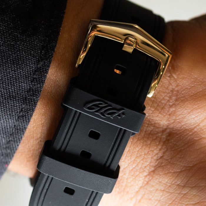 42MM Alpha Era Gold- Iced Bezel w/ Rubber Strap