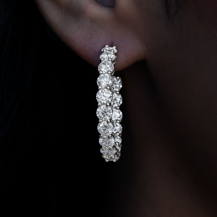 4MM Moissanite Eternity Hoop Earrings in White Gold Vermeil