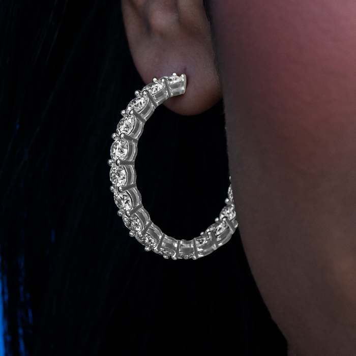 4MM Moissanite Eternity Hoop Earrings in White Gold Vermeil