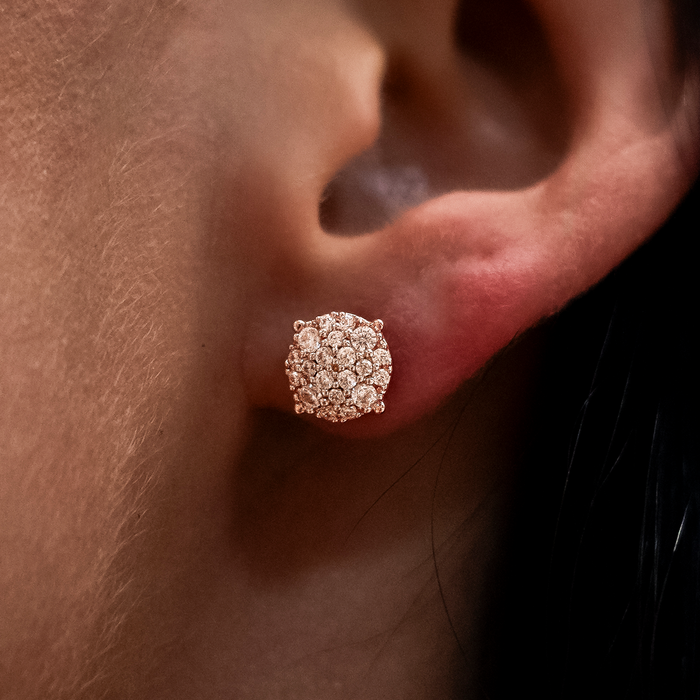 8MM Pave Set Moissanite Stud Earrings in Rose Gold Vermeil