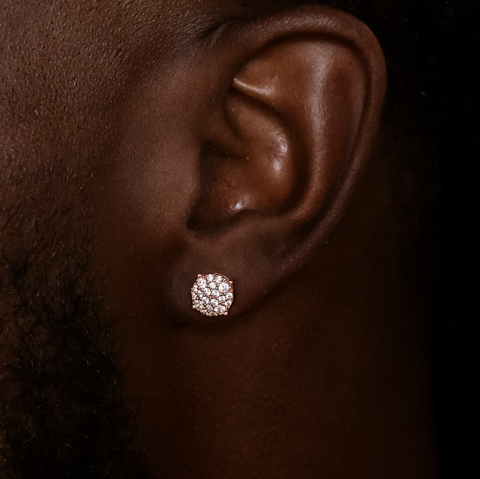 8MM Pave Set Moissanite Stud Earrings in Rose Gold Vermeil