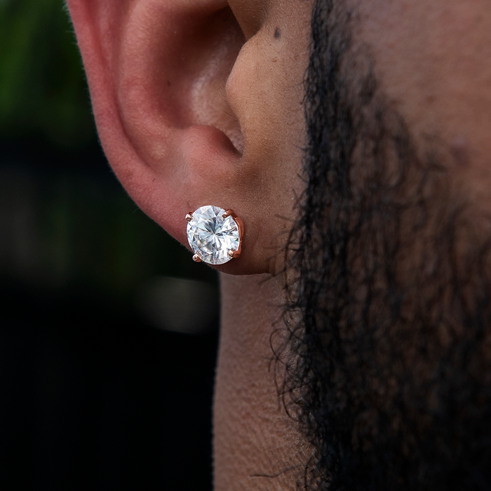 8MM Round Cut Moissanite Diamond Stud Earrings in Rose Gold Vermeil