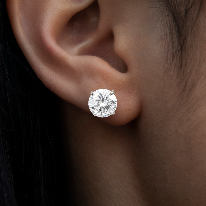 8MM Round Cut Moissanite Diamond Stud Earrings in White Gold Vermeil