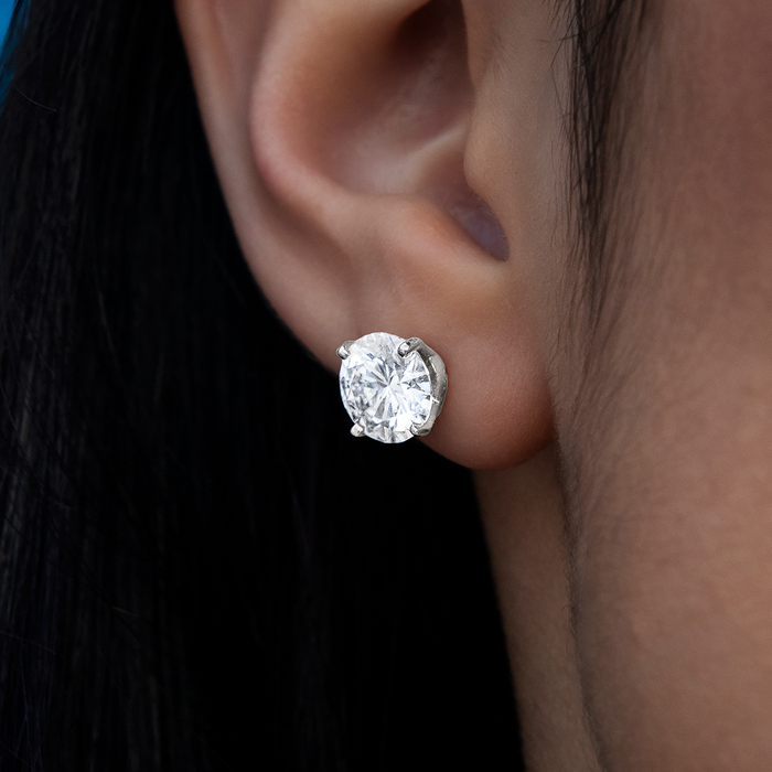8MM Round Cut Moissanite Diamond Stud Earrings in White Gold Vermeil