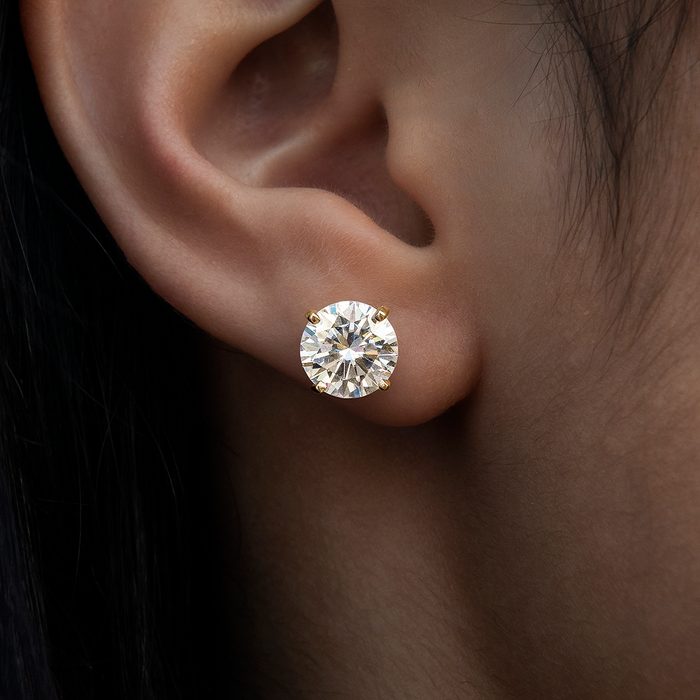 8MM Round Cut Moissanite Diamond Stud Earrings in Yellow Gold Vermeil