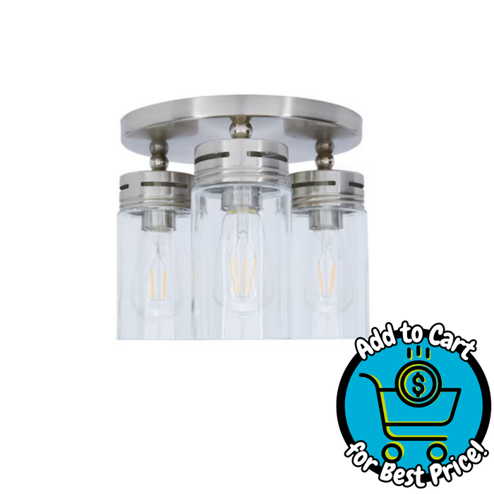 allen + roth 12-in Brushed Nickel Indoor 3 -Light Semi-flush Mount Light with Clear Glass