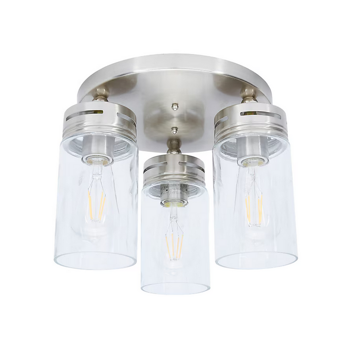 allen + roth 12-in Brushed Nickel Indoor 3 -Light Semi-flush Mount Light with Clear Glass