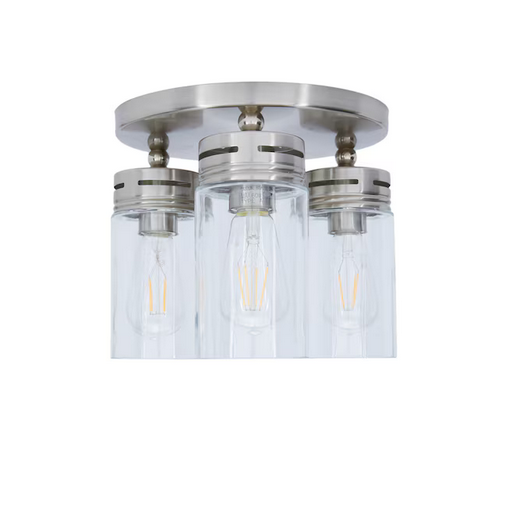 allen + roth 12-in Brushed Nickel Indoor 3 -Light Semi-flush Mount Light with Clear Glass