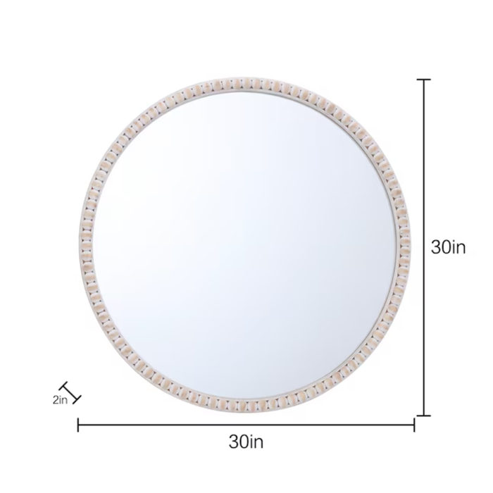 allen + roth 30" Round White Wash Framed Wall Mirror