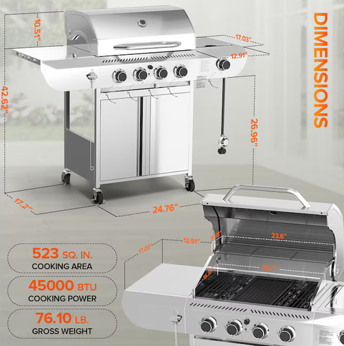 Antarctic Star 4-Burner 42000 BTU Stainless Steel Barbecue Propane Grill with Side Burner