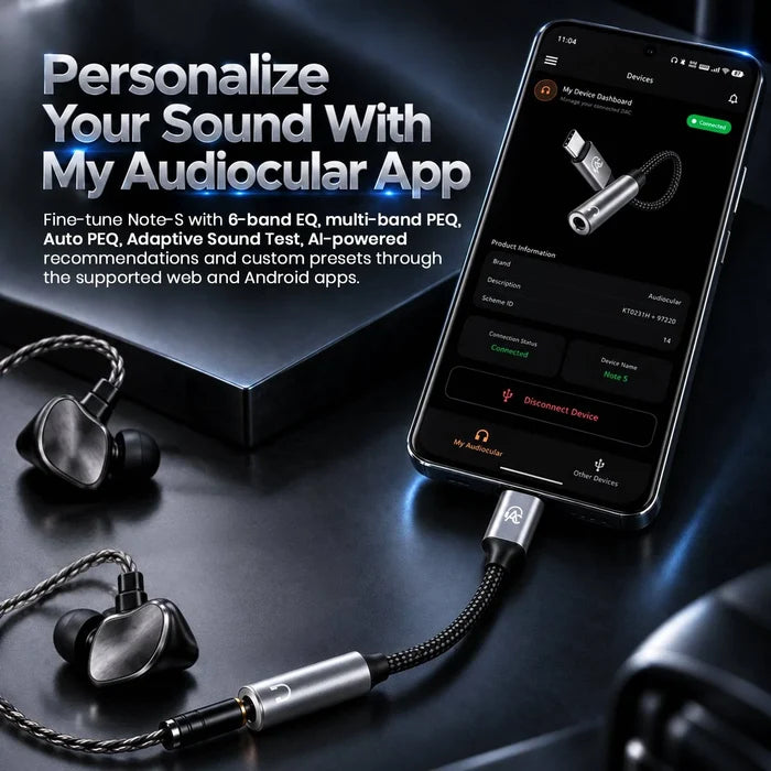 AUDIOCULAR Note-S KT0231H+MAX97220 Type-C to 3.5mm Portable DAC & Amp