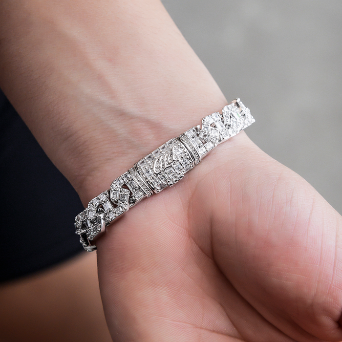 Baguette Chain Link Necklace + Bracelet in White Gold- 8mm