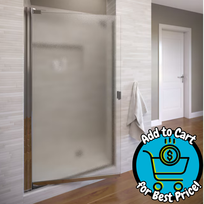 Basco Classic Chrome 23.625" - 25.125" W x 66" H Semi-frameless Obscure Glass Pivot Shower Door
