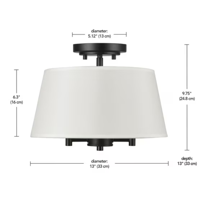 Better Homes & Gardens 2-Light Matte Black Indoor Flush Mount Light, Fabric Shade, Bulbs Included