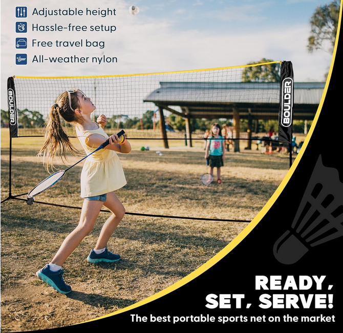 Boulder Portable Net - Foldable/Extendable Poles for Multiple Sports 17' Black/Yellow