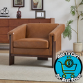 Brown Faux Leather Mid-Century Modern Accent Armchair – Wood Frame