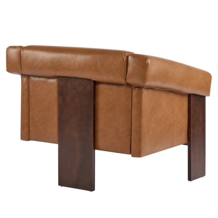 Brown Faux Leather Mid-Century Modern Accent Armchair – Wood Frame