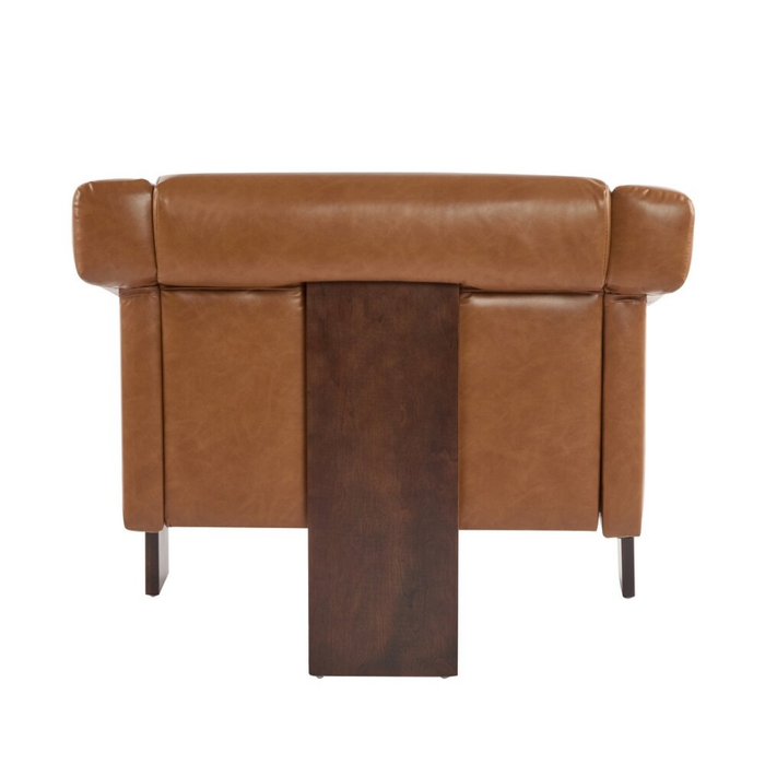Brown Faux Leather Mid-Century Modern Accent Armchair – Wood Frame