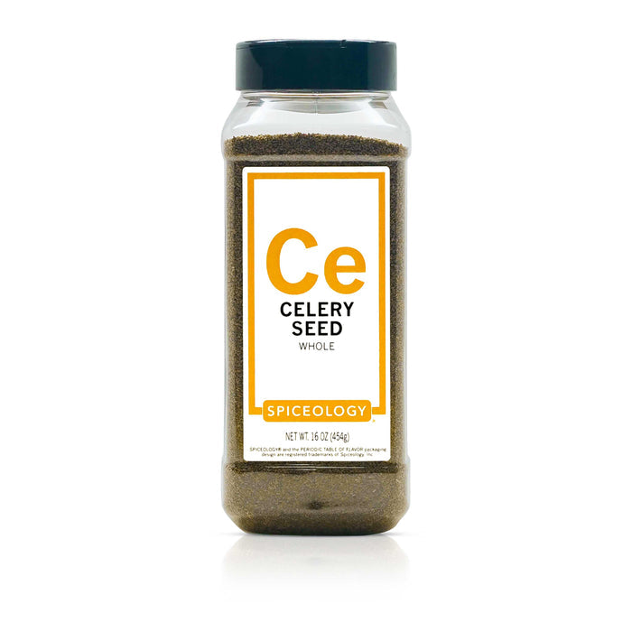 Bottle of Spiceology Celery seed, whole on a white background
