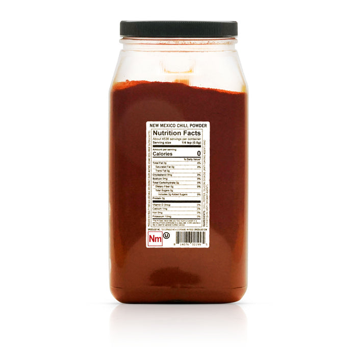 Back view of Spiceology New Mexico Chili Powder nutrition facts and ingredient information.