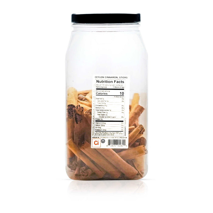 Back view of Spiceology cinnamon sticks ceylon nutrition facts and ingredient information.