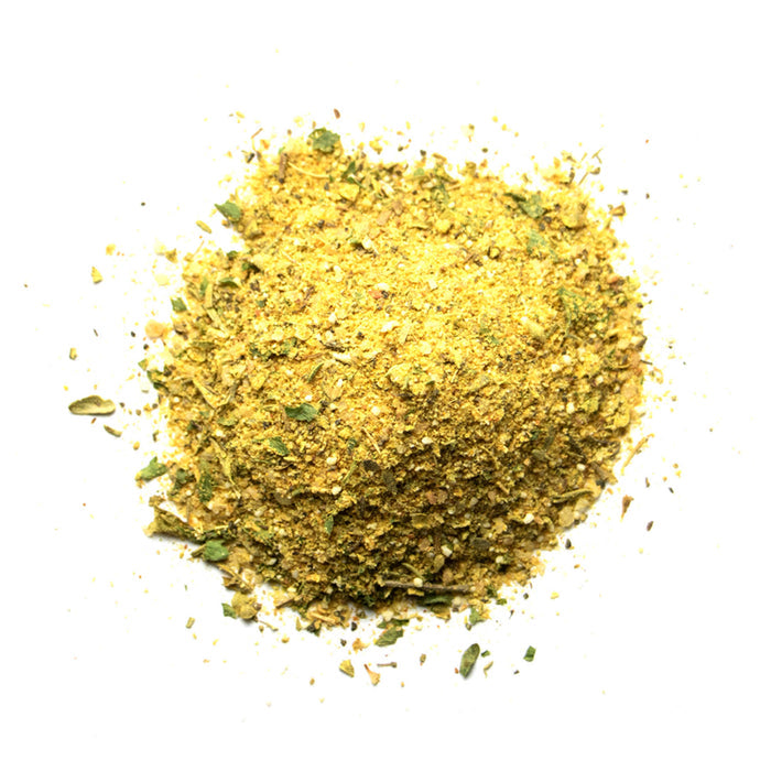 Closeup of yellow flakes with green flakes mixed in