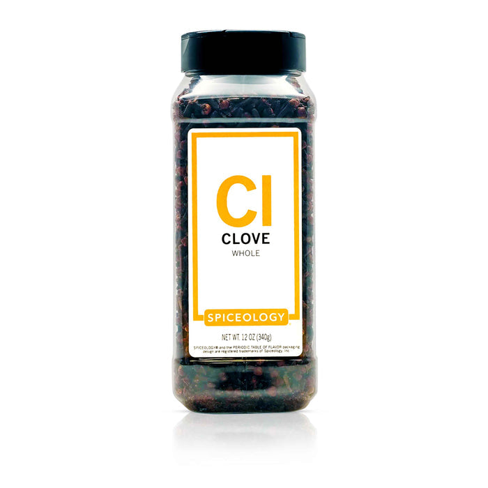 Bottle of Spiceology whole clove on a white background