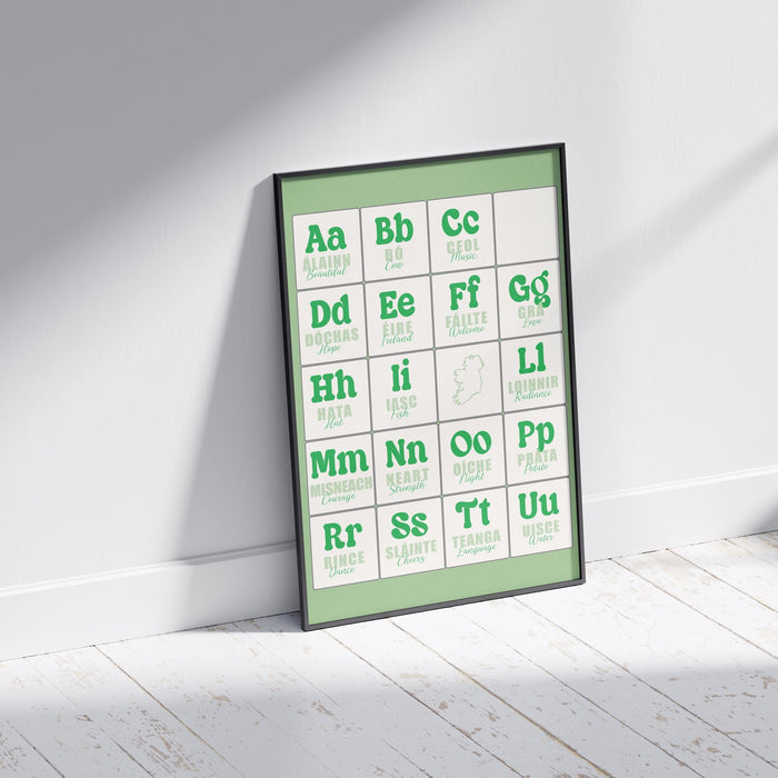 Colorful Irish Alphabet Print: Gaeilge Education Poster