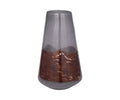 A modern Copper Core Vase in Brown/Multi, featuring a cone-shaped design with a hand-finished marbled glass look, is displayed on a white background.
