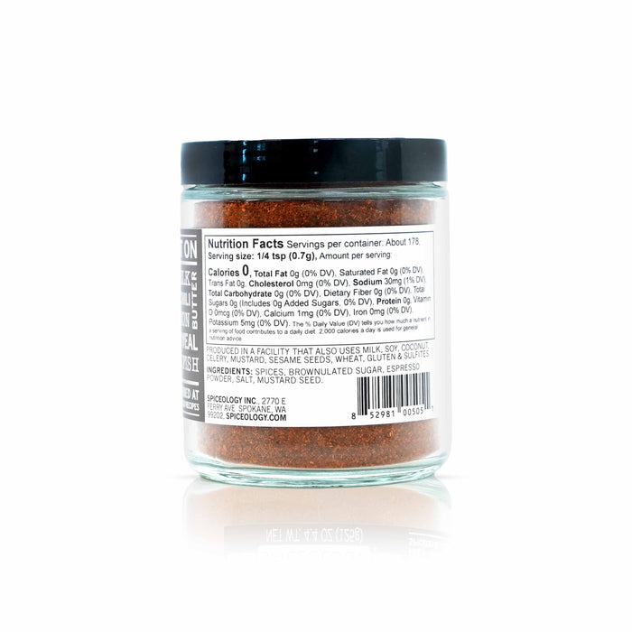 Back view of Spiceology cowboy crust displaying nutrition facts and ingredient information.