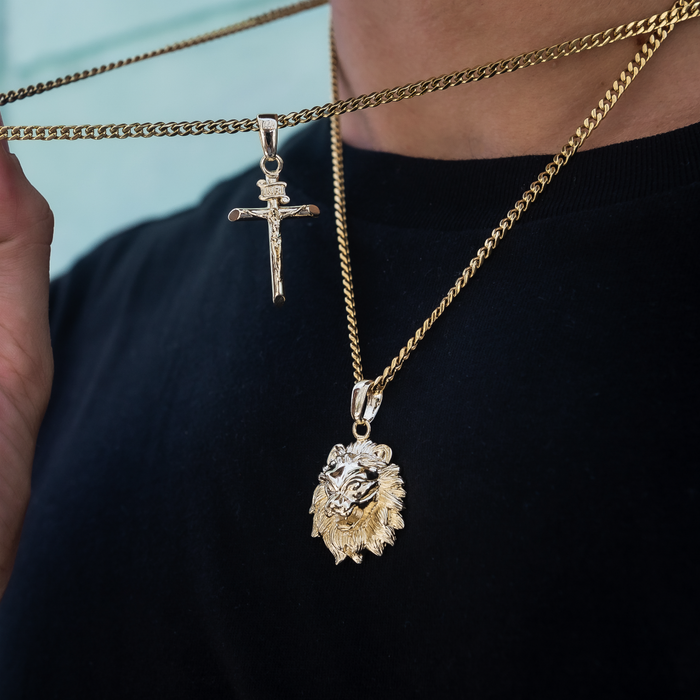 Crucifix and Lion Set in Yellow Gold