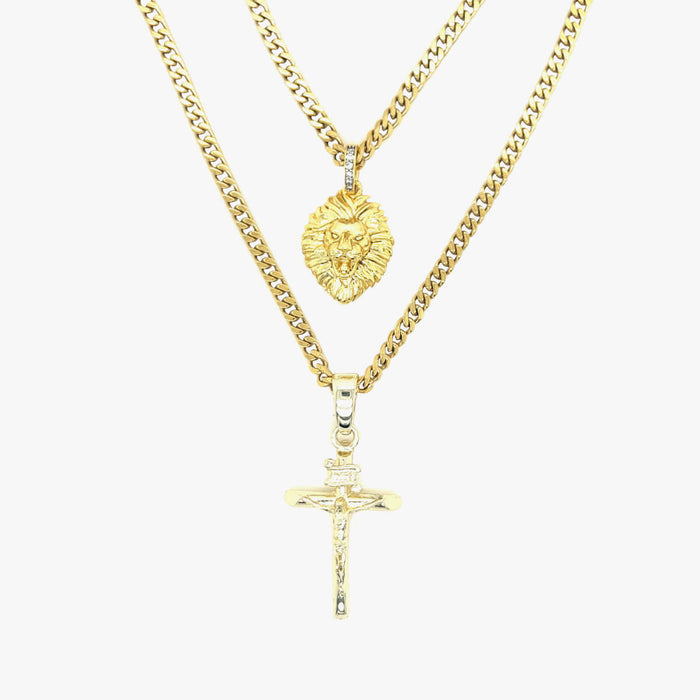 Crucifix and Lion Set in Yellow Gold