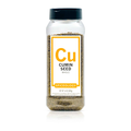 Bottle of Spiceology cumin seeds on a white background