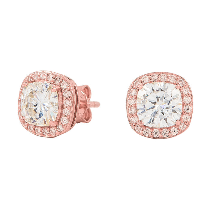Cushion Cut Moissanite Earrings in Rose Gold Vermeil