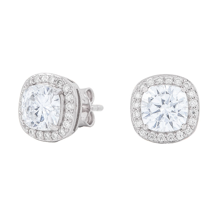 Cushion Cut Moissanite Earrings in White Gold Vermeil