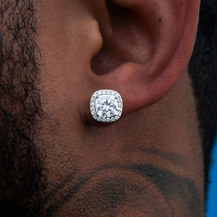 Cushion Cut Moissanite Earrings in White Gold Vermeil